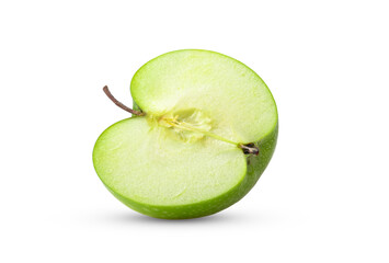 Green apple cut in half isolated on white