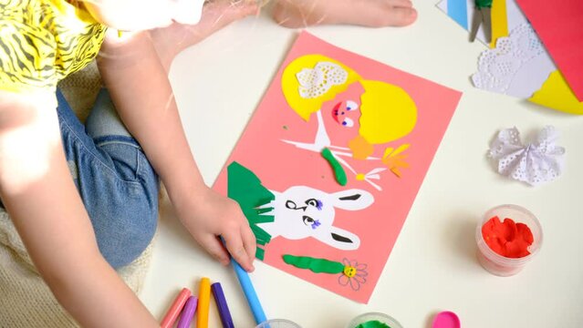DIY Easter home decor from paper and plasticine, Gift ideas, painting Easter card. Handmade.  Childrens Easter crafts.
