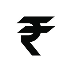 Basic Currency icon symbols sign, Indian Rupee INR vector illustration in black and white. Simple style and isolated on a blank background.