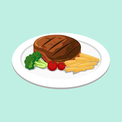 Beef Steak With Vegetables Illustration Vector 