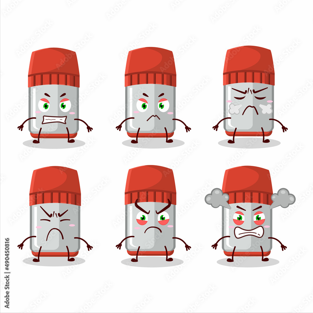 Poster red whiteboard marker cartoon character with various angry expressions