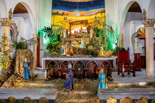 Colorful altar of a traditional catholic, church in Salento, Columbia