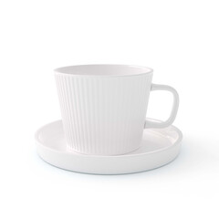 3D rendering white ceramic with  saucer set on white background