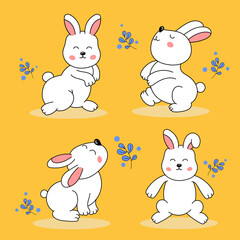 Obraz na płótnie Canvas Character of Rabbit Cute collection on yellow background,Drawing vector illustration