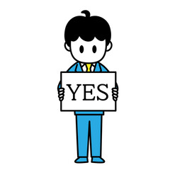 男性　会社員　ビジネス　イエス　メッセージボード　イラスト素材
