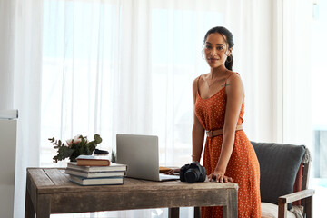 No hard work scares me. Cropped portrait of an attractive young businesswoman standing alone in her home office during a day off.