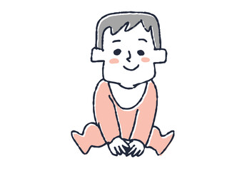 お座りしている赤ちゃん　コミカルな手書きの人物　ベクター、線画にシンプルな色つけ　