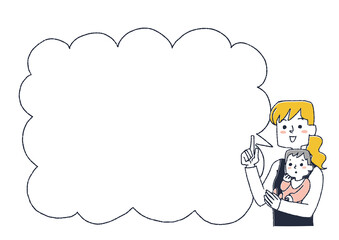 ポイントを説明しているママと吹き出しのフレーム