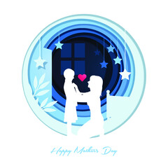Happy Mother's day with Mom and son in the park silhouettes vector illustration