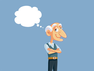 Smiling Happy Senior Man Thinking Vector Cartoon