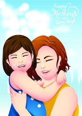 Happy mother's day. Vector Illustration Of Mother Holding Baby daughter In Arms. Family holiday and togetherness. I love my mom