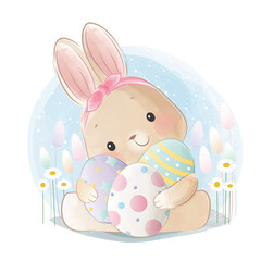 Cute Easter Bunny Holding Eggs