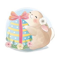 Cute Bunny Holding a Big Egg
