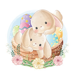 Little Bunnies on a Basket Full of Eggs