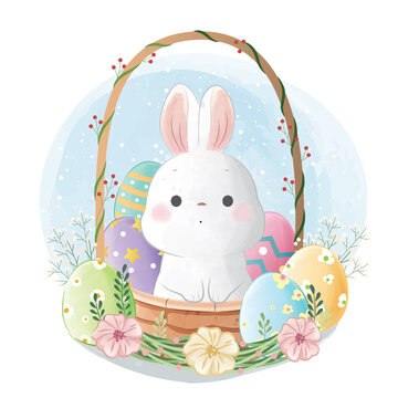 Cute Bunny in a Basket