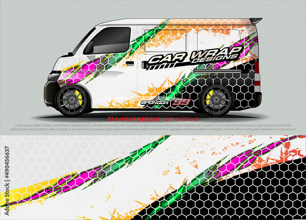 Wall mural van graphic designs. abstract lines vector with grunge background concept for vinyl wrap and vehicle