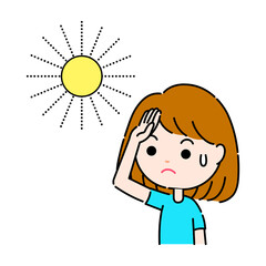 シンプルな太陽を手で遮る女性のイラスト