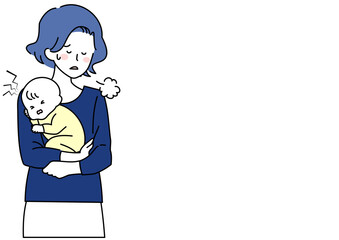 泣きわめく赤ちゃんと疲れた母親
