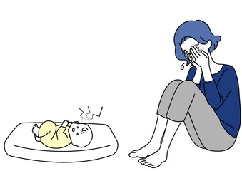 泣きわめく赤ちゃんと絶望する母親