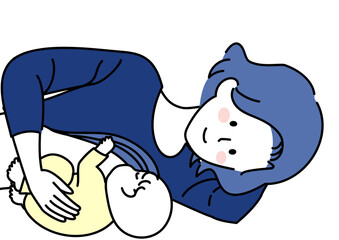 添い寝で授乳中の母子