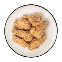 Fried chicken wings, crispy broaster. On white background. Photo above
