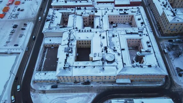 Helsinki rooftops covered in snow in the Winter