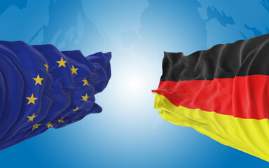 European Union and German Flags are Paired Together and Standing Side by Side