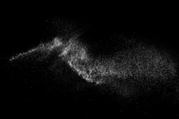 Distressed white grainy texture. Dust overlay textured. Grain noise particles. Snow effect. Rusted black background. Vector illustration, EPS 10.   