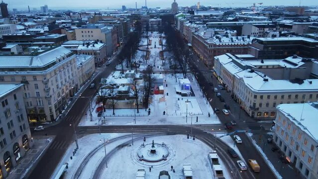 Helsinki Esplanadi covered in snow in the winter