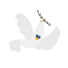 Dove of peace with a heart in the colors of the Ukrainian flag. Preservation of peace. Vector illustration.