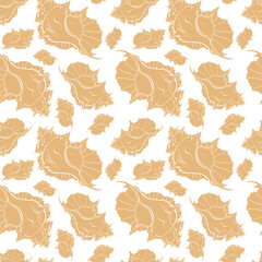 Beige flat silhouette sea shells seamless pattern for fabric, textile, apparel, cloth, interior, stationery, package. Handmade aquatic endless texture. Tropical ocean shells editable design.