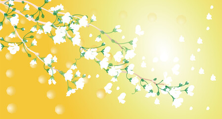 満開の桜ベクターイラストと黄色のグラデーション背景 Blooming Sakura in a graded background
