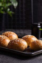 Freshly baked buns for burgers