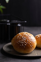 Burger buns with sesame seeds
