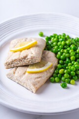 Vegan Plant based fish, fishless fillets with green peas