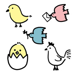 手描きの鳥のイラスト　色付き