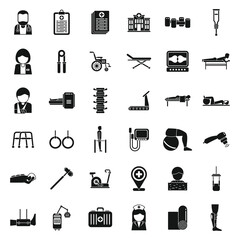 Obraz premium Physical therapist icons set simple vector.Woman disability
