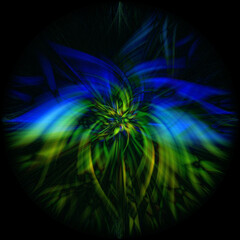 A 3d rendering abstract in a blue and green flower illusive shape