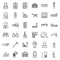 Physical therapist icons set outline vector.Woman disability
