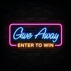 Give Away Neon Signs Vector. Sign Symbol