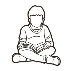 Children Study A Boy Reading A Book Cartoon Graphic Vector