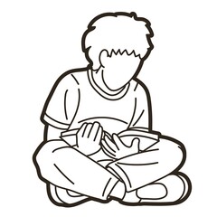 Children Study A Boy Reading A Book Cartoon Graphic Vector