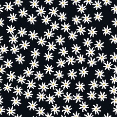 Seamless vintage pattern. White flowers. Black background. vector texture. fashionable print for textiles, wallpaper and packaging.