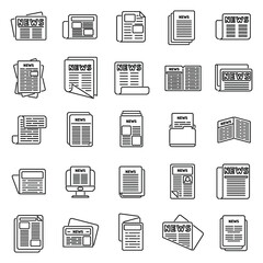 Newspaper icons set outline vector. Stack magazine