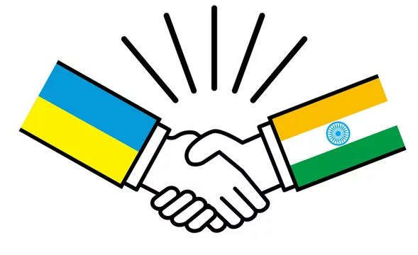 ウクライナとインド 国旗がついた手が握手 国家間の戦争紛争 同盟 和解 合意のイメージイラスト Stock Vector Adobe Stock