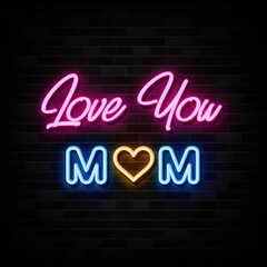 Fototapeta na wymiar Love Mom Neon Signs Vector. Sign Symbol