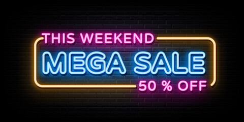 Mega Sale Neon Signs Vector. Sign Symbol