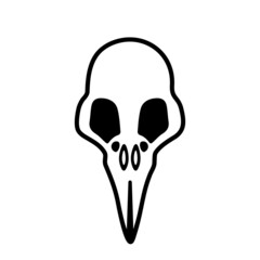 Vector illustration of bird skull.Doodle style.Design element for Halloween.Animal skeleton head.Isolated element on white background.
