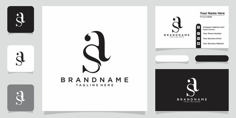 Alphabet AS or SA illustration monogram vector logo template with business card design - obrazy, fototapety, plakaty