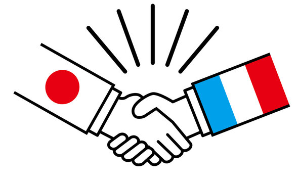 日本とフランス 国旗がついた手が握手 国家間の戦争紛争 同盟 和解 合意のイメージイラスト Stock Vector Adobe Stock